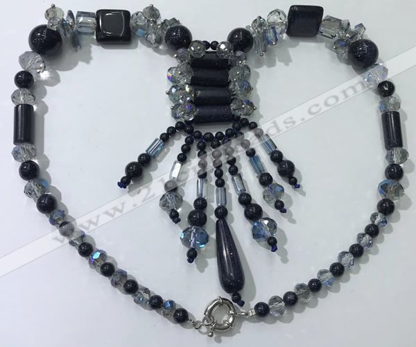 CGN813 19.5 inches chinese crystal & blue goldstone statement necklaces