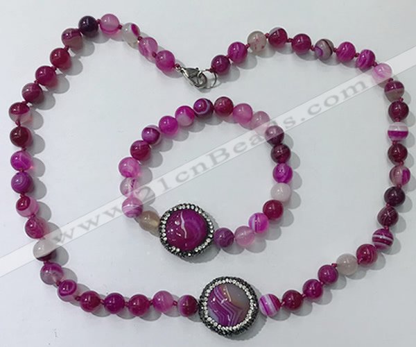 CGN872 19.5 inches 8mm round striped agate jewelry sets