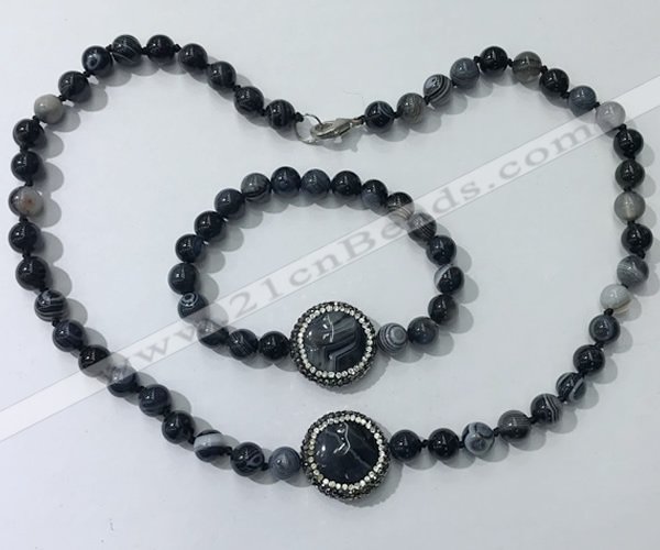 CGN878 19.5 inches 8mm round striped agate jewelry sets