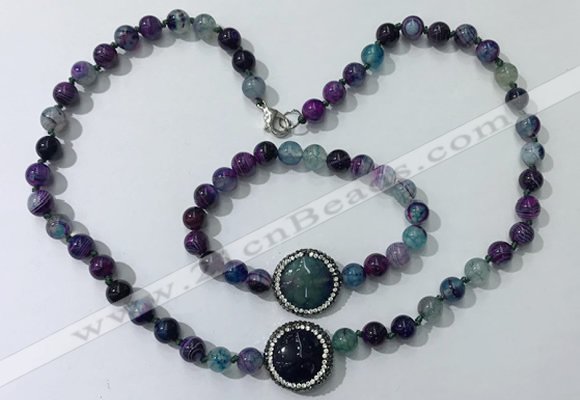 CGN879 19.5 inches 8mm round striped agate jewelry sets