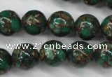 CGO105 15.5 inches 14mm round gold green color stone beads