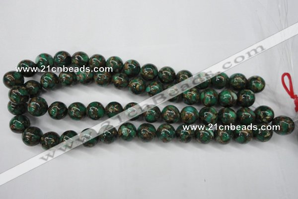 CGO105 15.5 inches 14mm round gold green color stone beads