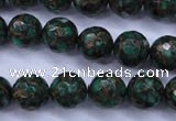 CGO114 15.5 inches 12mm faceted round gold green color stone beads