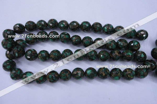 CGO116 15.5 inches 16mm faceted round gold green color stone beads