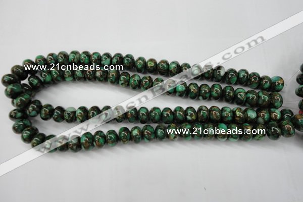 CGO122 15.5 inches 8*12mm rondelle gold green color stone beads