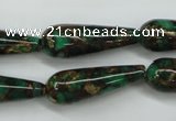 CGO130 15.5 inches 8*20mm teardrop gold green color stone beads