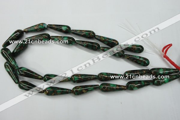 CGO132 15.5 inches 12*40mm teardrop gold green color stone beads