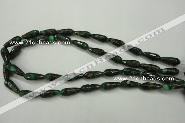 CGO135 15.5 inches 8*20mm faceted teardrop gold green color stone beads