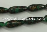 CGO137 15.5 inches 12*40mm faceted teardrop gold green color stone beads