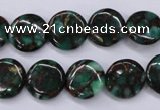 CGO140 15.5 inches 12mm flat round gold green color stone beads