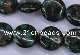 CGO142 15.5 inches 16mm flat round gold green color stone beads