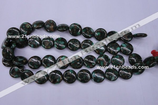 CGO143 15.5 inches 18mm flat round gold green color stone beads