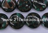 CGO144 15.5 inches 20mm flat round gold green color stone beads