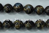 CGO164 15.5 inches 12mm round gold blue color stone beads