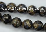 CGO165 15.5 inches 14mm round gold blue color stone beads