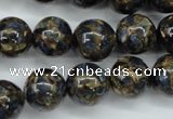 CGO168 15.5 inches 20mm round gold blue color stone beads