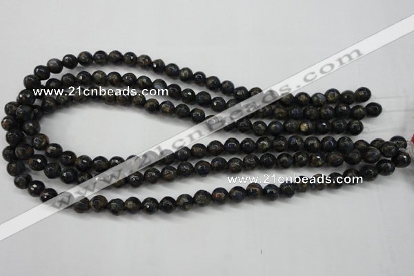 CGO171 15.5 inches 6mm faceted round gold blue color stone beads