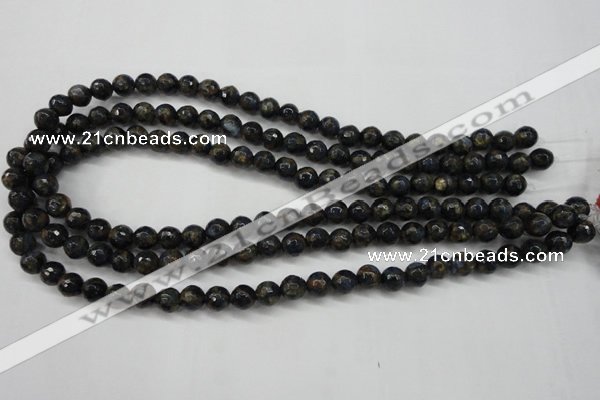 CGO172 15.5 inches 8mm faceted round gold blue color stone beads