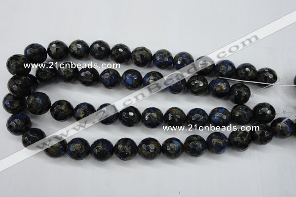 CGO174 15.5 inches 12mm faceted round gold blue color stone beads