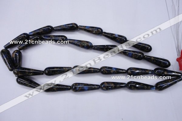 CGO188 15.5 inches 8*20mm teardrop gold blue color stone beads