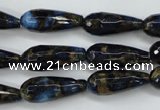 CGO195 15.5 inches 12*40mm faceted teardrop gold blue color stone beads