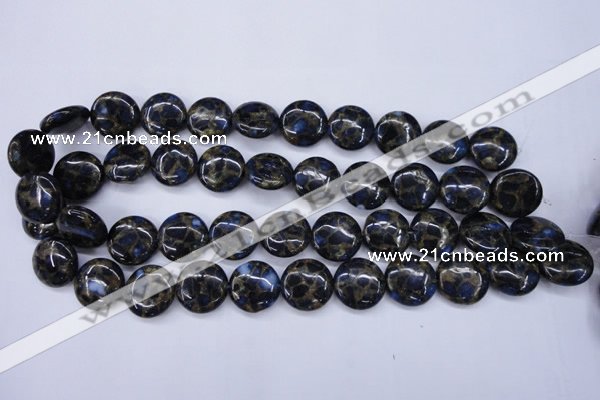 CGO203 15.5 inches 18mm flat round gold blue color stone beads