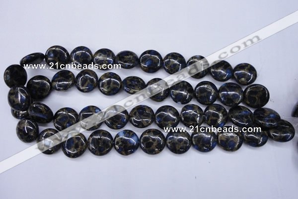 CGO204 15.5 inches 20mm flat round gold blue color stone beads