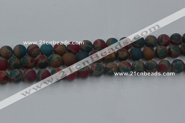 CGO269 15.5 inches 12mm round matte gold multi-color stone beads