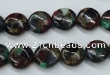 CGO33 15.5 inches 14mm flat round gold multi-color stone beads