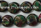 CGO34 15.5 inches 16mm flat round gold multi-color stone beads