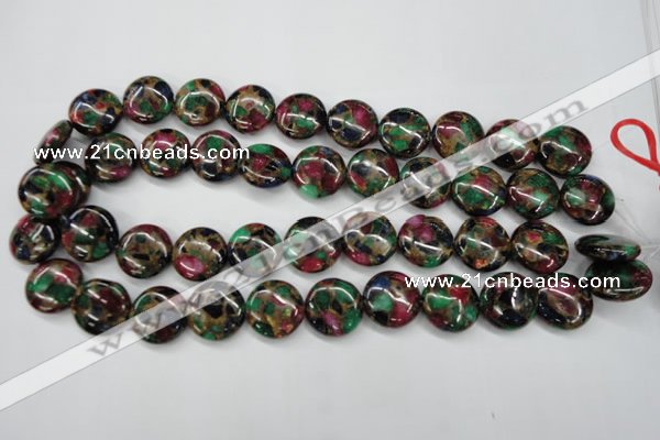 CGO35 15.5 inches 18mm flat round gold multi-color stone beads