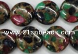 CGO36 15.5 inches 20mm flat round gold multi-color stone beads