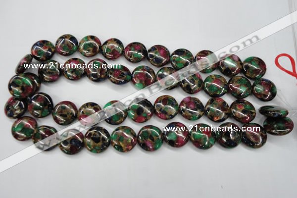 CGO36 15.5 inches 20mm flat round gold multi-color stone beads