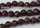 CGO63 15.5 inches 8mm faceted round gold red color stone beads