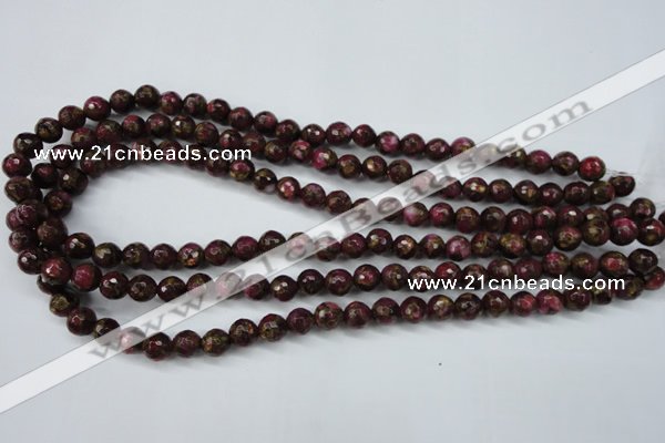 CGO63 15.5 inches 8mm faceted round gold red color stone beads