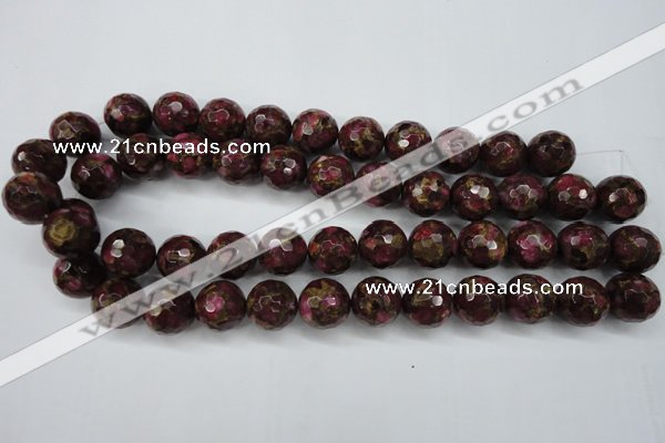 CGO65 15.5 inches 12mm faceted round gold red color stone beads