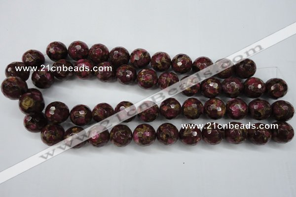 CGO66 15.5 inches 14mm faceted round gold red color stone beads