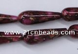 CGO79 15.5 inches 10*30mm teardrop gold red color stone beads