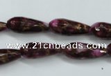 CGO83 15.5 inches 10*30mm faceted teardrop gold red color stone beads