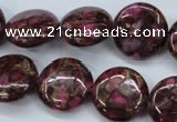 CGO86 15.5 inches 12mm flat round gold red color stone beads