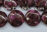 CGO89 15.5 inches 18mm flat round gold red color stone beads