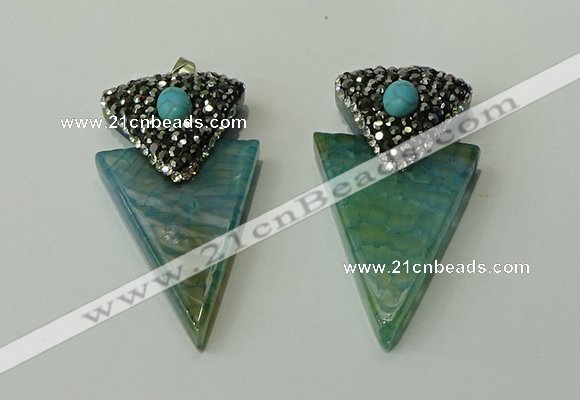 CGP104 30*55mm arrowhead agate gemstone pendants wholesale