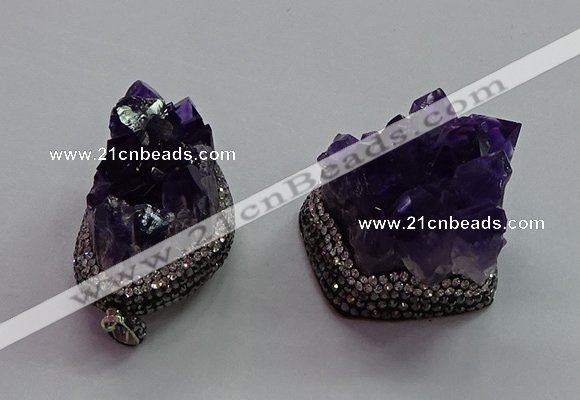 CGP1536 30*35mm - 28*40mm faceted nuggets druzy amethyst pendants