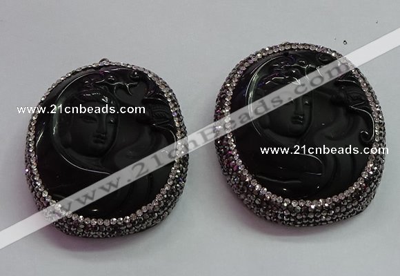 CGP1569 43*53mm carved black obsidian pendants wholesale