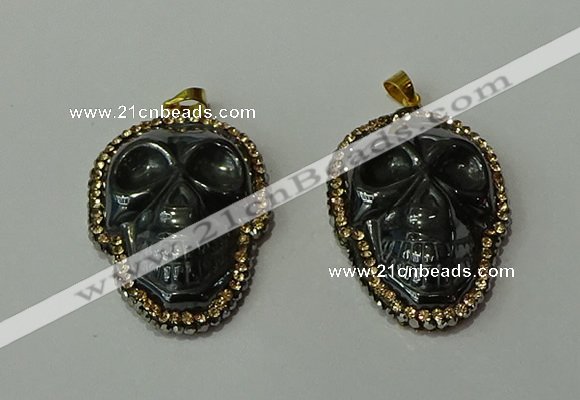 CGP159 25*35mm skull hematite gemstone pendants wholesale