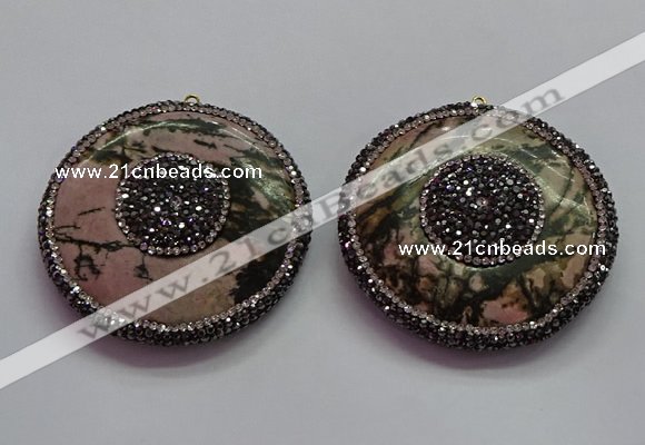 CGP1592 55mm coin rhodonite gemstone pendants wholesale