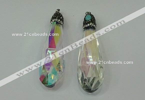 CGP230 20*80mm faceted teardrop crystal glass pendants wholesale