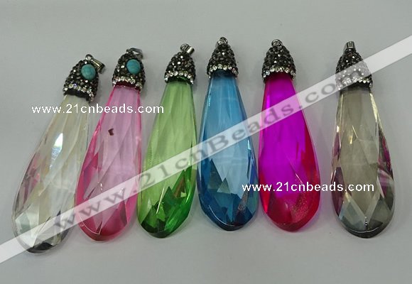 CGP239 20*80mm faceted teardrop crystal glass pendants wholesale