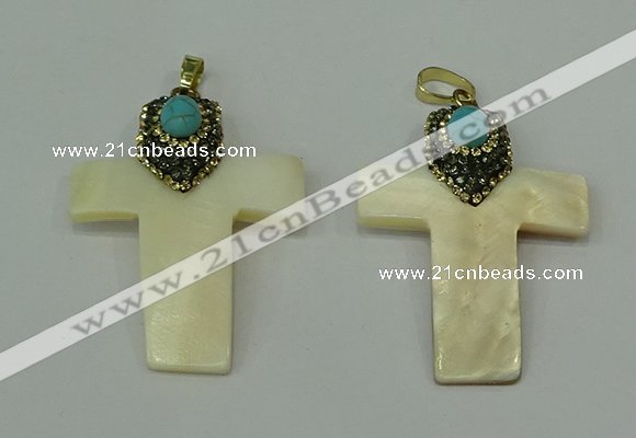 CGP280 35*55mm cross pearl shell pendants wholesale