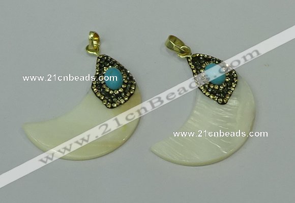 CGP281 20*40mm moon pearl shell pendants wholesale